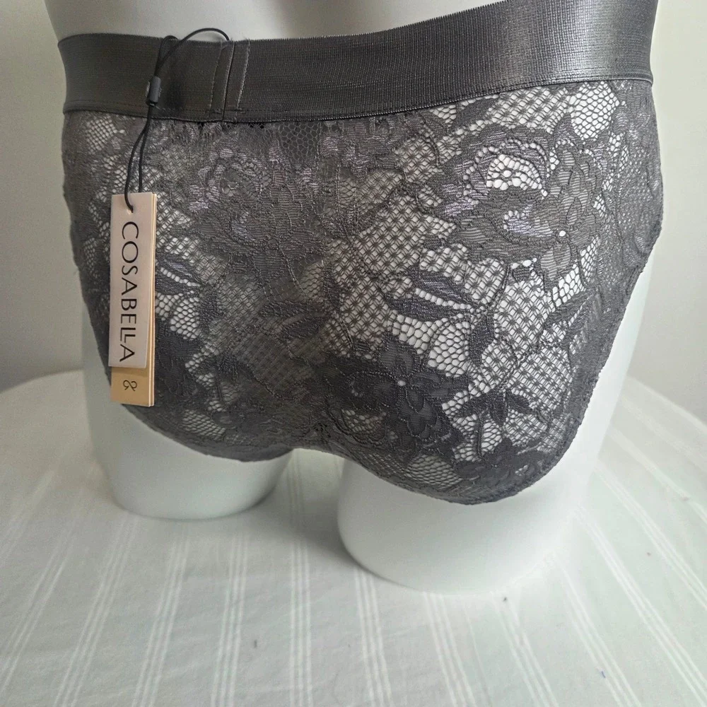 Cosabella Never Say Never Mens Lace Brief Charcoal Grey Floral Underwear NEW
